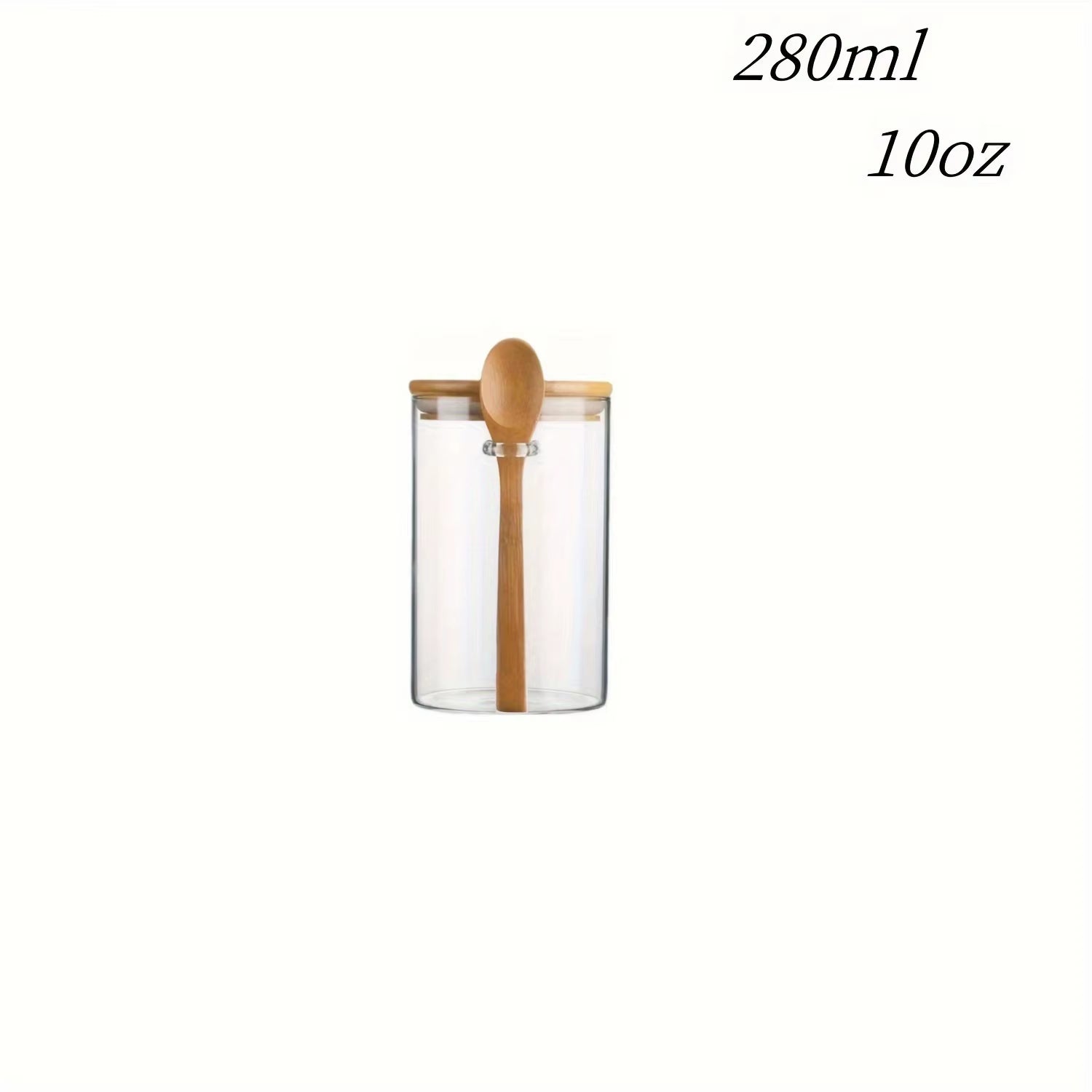 280Ml Candy Jar, Biscuit Jar, Glass Storage Jar with Sealed Bamboo Lid and Spoon - 10Oz Transparent Glass Bulk Food Storage Jar