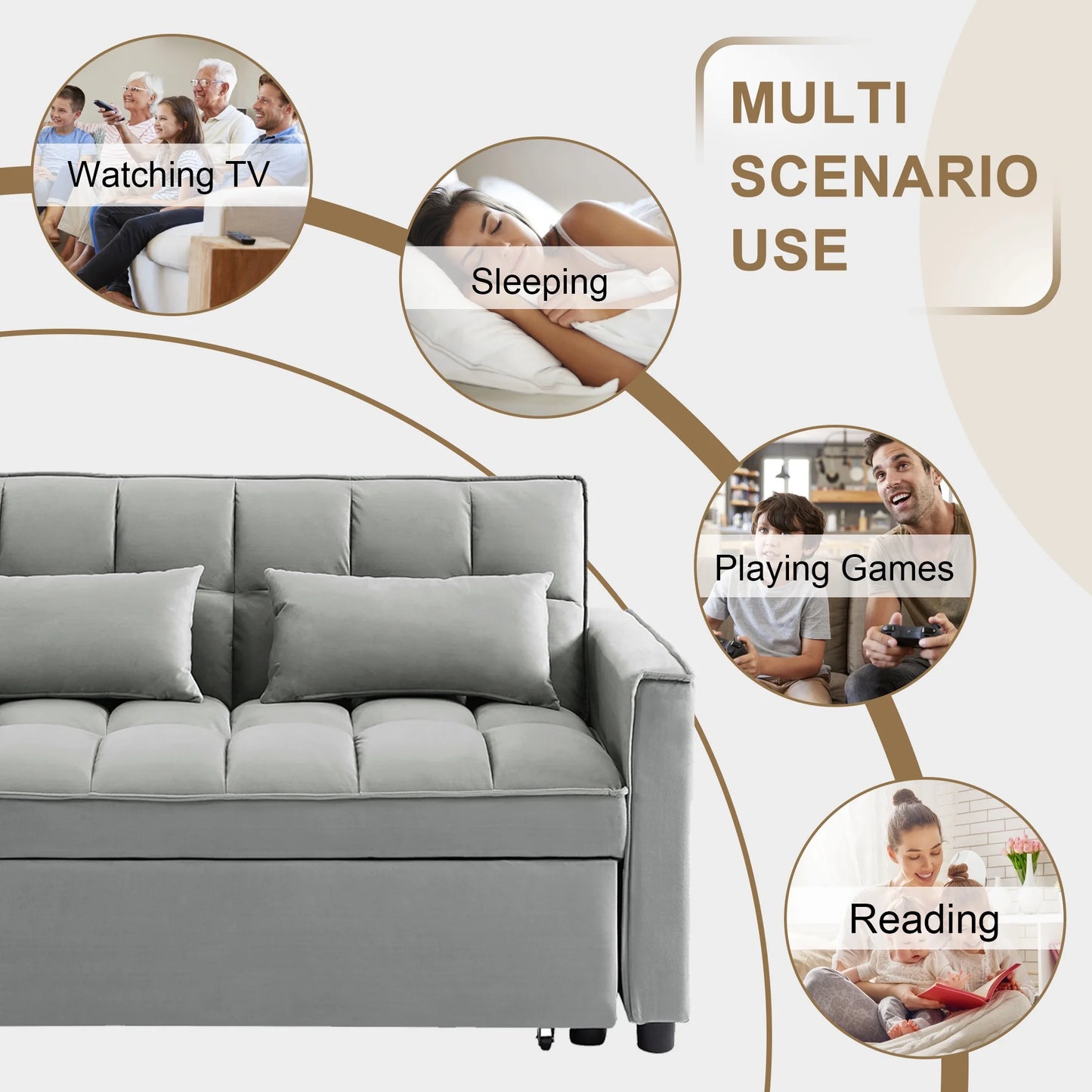 Loveseat Convertible Sleeper Sofa Bed, Gray