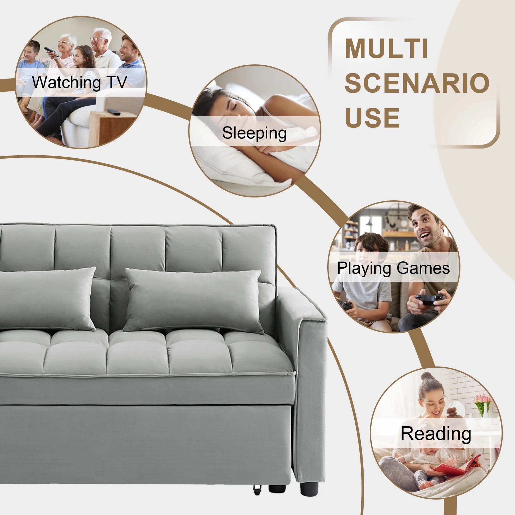 Loveseat Convertible Sleeper Sofa Bed, Gray