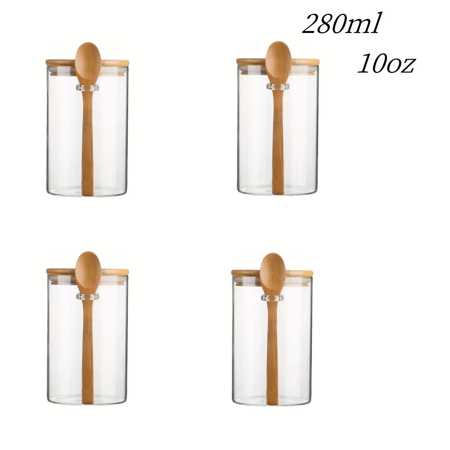280Ml Candy Jar, Biscuit Jar, Glass Storage Jar with Sealed Bamboo Lid and Spoon - 10Oz Transparent Glass Bulk Food Storage Jar