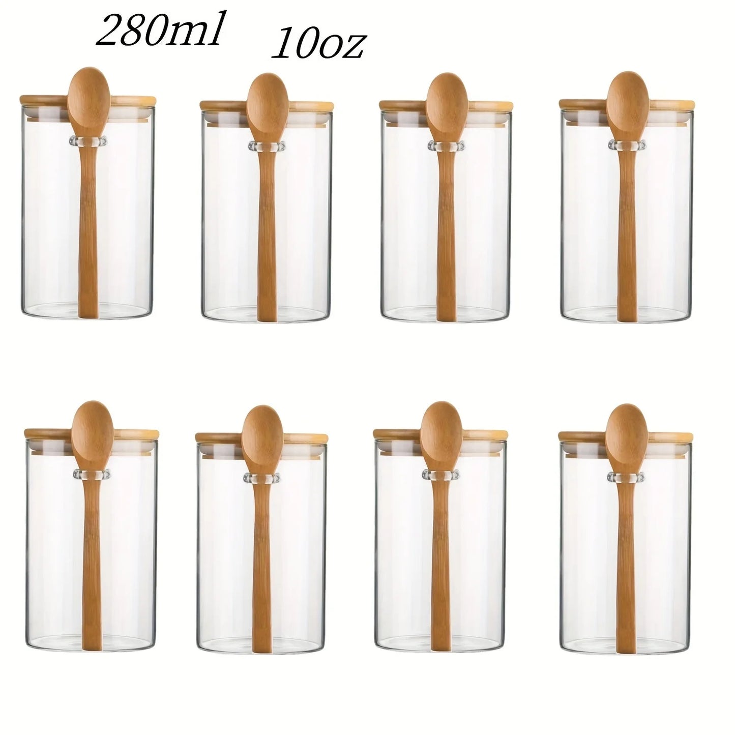 280Ml Candy Jar, Biscuit Jar, Glass Storage Jar with Sealed Bamboo Lid and Spoon - 10Oz Transparent Glass Bulk Food Storage Jar