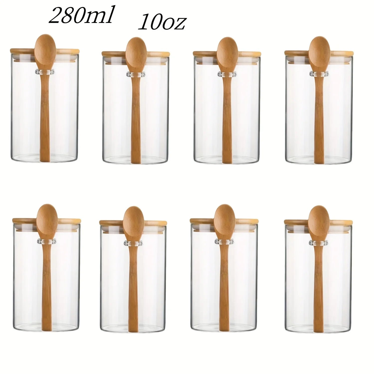 280Ml Candy Jar, Biscuit Jar, Glass Storage Jar with Sealed Bamboo Lid and Spoon - 10Oz Transparent Glass Bulk Food Storage Jar
