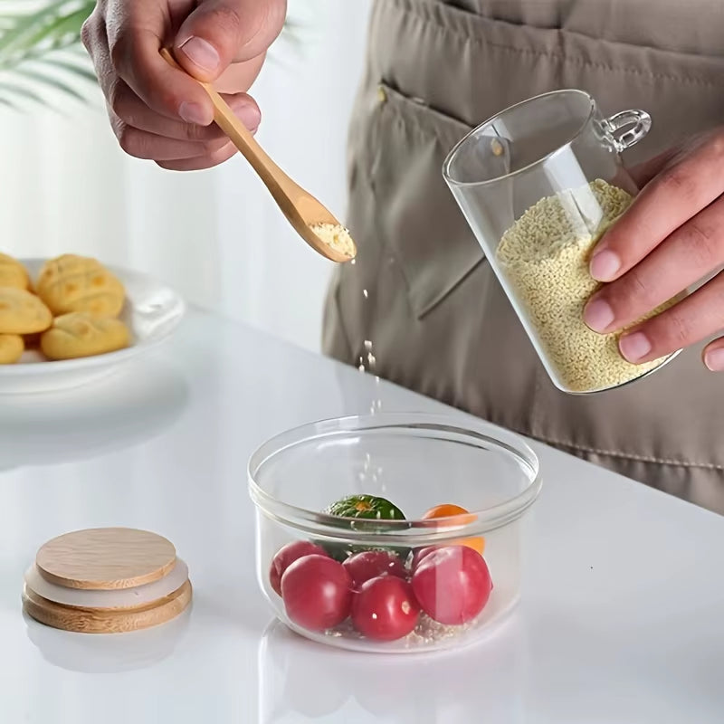 280Ml Candy Jar, Biscuit Jar, Glass Storage Jar with Sealed Bamboo Lid and Spoon - 10Oz Transparent Glass Bulk Food Storage Jar