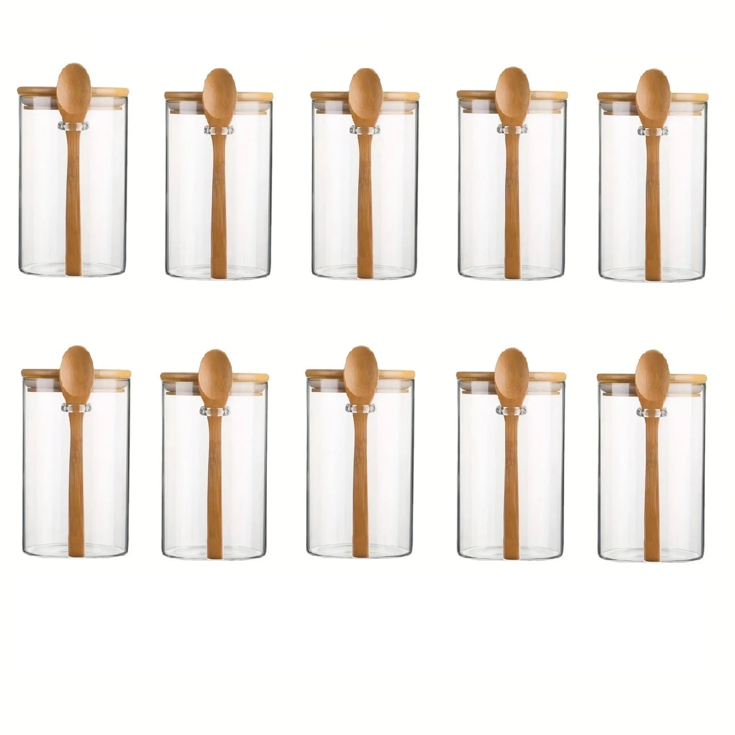280Ml Candy Jar, Biscuit Jar, Glass Storage Jar with Sealed Bamboo Lid and Spoon - 10Oz Transparent Glass Bulk Food Storage Jar