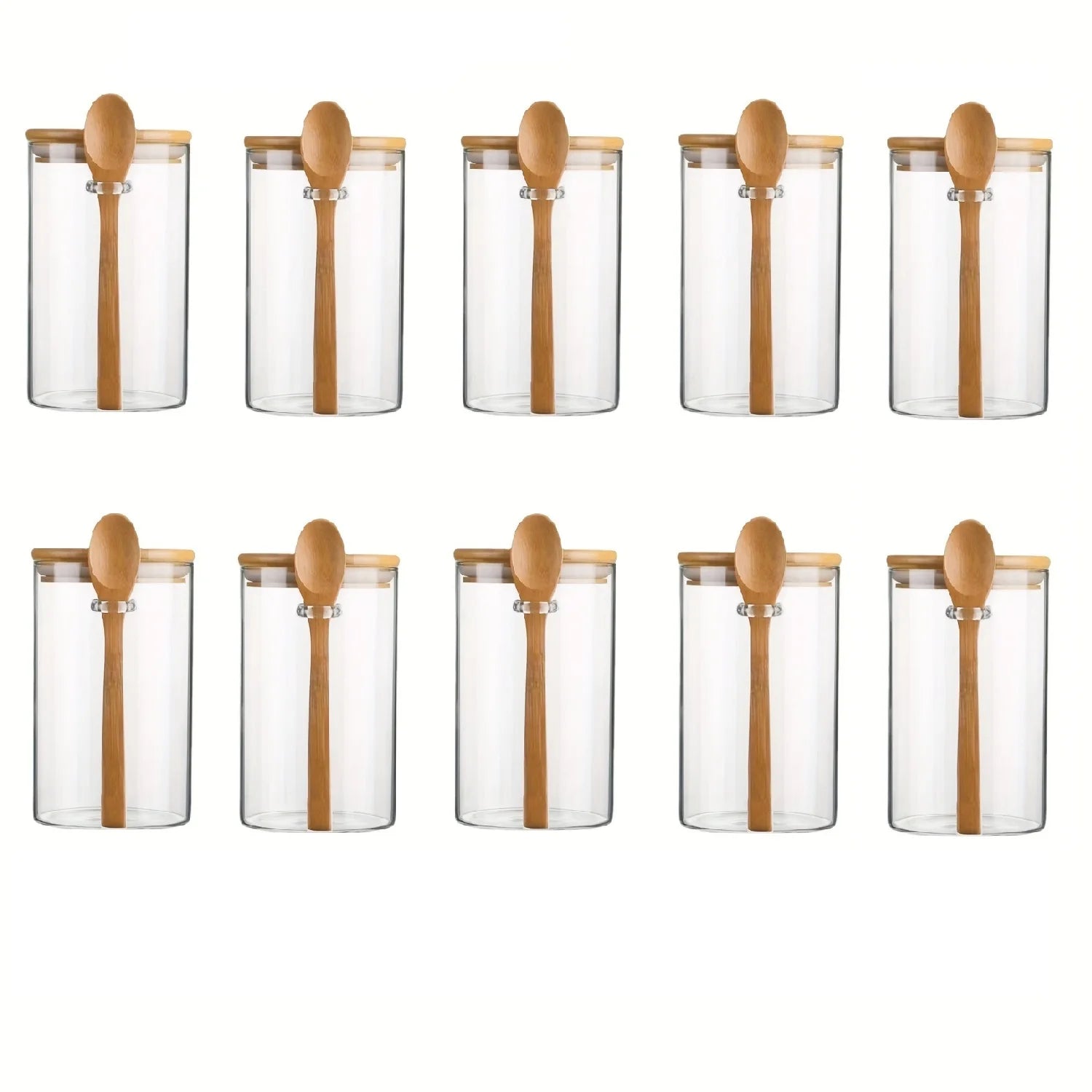 280Ml Candy Jar, Biscuit Jar, Glass Storage Jar with Sealed Bamboo Lid and Spoon - 10Oz Transparent Glass Bulk Food Storage Jar