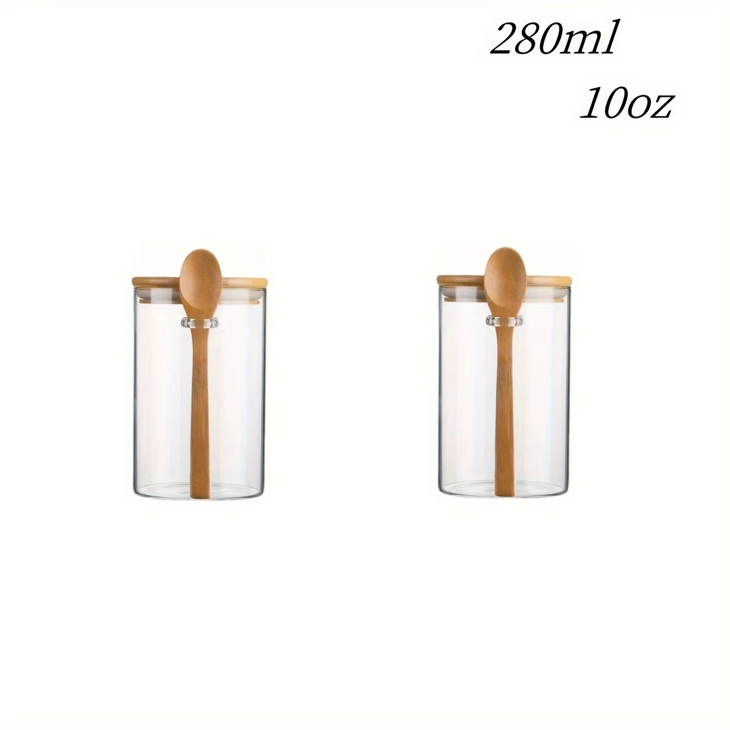 280Ml Candy Jar, Biscuit Jar, Glass Storage Jar with Sealed Bamboo Lid and Spoon - 10Oz Transparent Glass Bulk Food Storage Jar