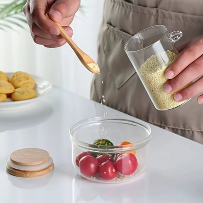 280Ml Candy Jar, Biscuit Jar, Glass Storage Jar with Sealed Bamboo Lid and Spoon - 10Oz Transparent Glass Bulk Food Storage Jar